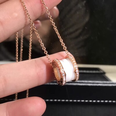 Bvlgari Bzero1 White Ceramic Diamond Pendant Necklace