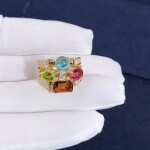 Inspired 18kt Gold Bvlgari Allegra Three Band Multi Colored Gemstone And Diamond Ring