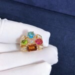 Inspired 18kt Gold Bvlgari Allegra Three Band Multi Colored Gemstone And Diamond Ring