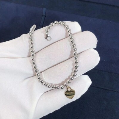 Custom Made Return To 18k White Gold Tiffany Bead Bracelet