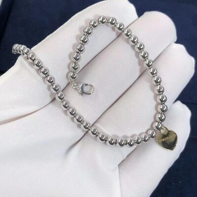 Custom Made Return To 18k White Gold Tiffany Bead Bracelet