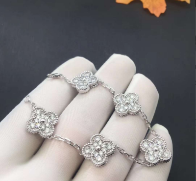 Van Cleef Arpels 18k White Gold Diamond 5 Motifs Vintage Alhambra Bracelet