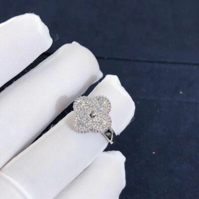 Van Cleef Arpels 18k White Gold Vintage Alhambra Diamond Ring