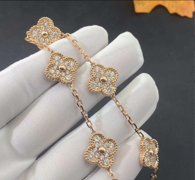Van Cleef Arpels 18k Yellow Gold 5 Motifs Vintage Alhambra Diamond Bracelet