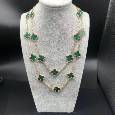 Van Cleef Arpels 18k Yellow Gold Malachite 20 Motifs Vintage Alhambra Bracelet
