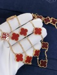 Van Cleef Arpels 18k Yellow Gold Vintage Alhambra 10 Motifs Carnelian Necklace