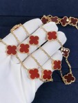 Van Cleef Arpels 18k Yellow Gold Vintage Alhambra 10 Motifs Carnelian Necklace