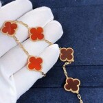 Van Cleef Arpels 18k Yellow Gold Vintage Alhambra 5 Motifs Carnelian Bracelet