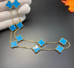 Van Cleef Arpels 18k Yellow Gold Vintage Alhambra Necklace 10 Motifs Turquoise