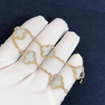 Van Cleef Arpels 18k Yellow Gold Vintage Alhambra Rock Crystal 5 Motifs Bracelet