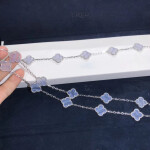 Van Cleef Arpels Vintage Alhambra 10 Motif Chalcedony 18k White Gold Necklace