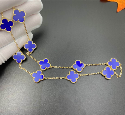 Van Cleef Arpels Vintage Alhambra 10 Motif Lapis Lazuli 18k Yellow Gold Necklace