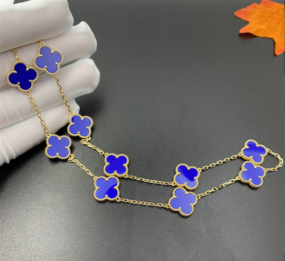 Van Cleef Arpels Vintage Alhambra 10 Motif Lapis Lazuli 18k Yellow Gold Necklace