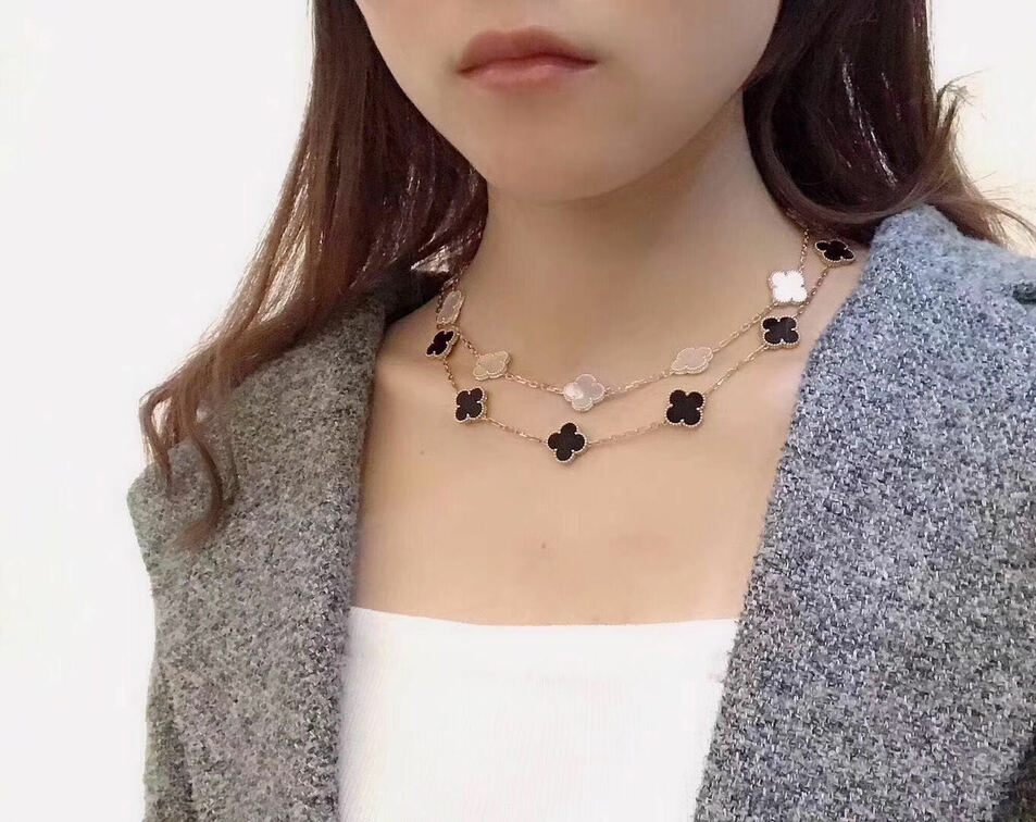 Van Cleef Arpels Vintage Alhambra Black Onyx 10 Motifs Long Necklace