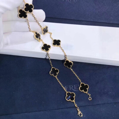Van Cleef Arpels Vintage Alhambra Black Onyx 10 Motifs Long Necklace