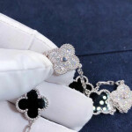 Van Cleef Arpels Vintage Alhambra Bracelet 5 Motifs 18k White Gold With Diamonds Onyx