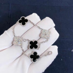 Van Cleef Arpels Vintage Alhambra Bracelet 5 Motifs 18k White Gold With Diamonds Onyx