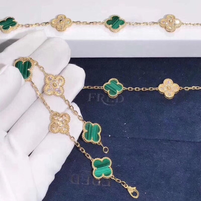 Van Cleef Arpels Vintage Alhambra Bracelet Diamond And Malachite 5 Motifs