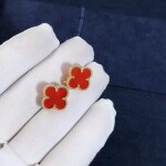 Van Cleef Arpels Vintage Alhambra Carnelian 18k Yellow Gold Earrings