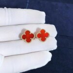 Van Cleef Arpels Vintage Alhambra Carnelian 18k Yellow Gold Earrings