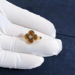 Van Cleef Arpels Vintage Alhambra Diamond Tiger Eye 18k Yellow Gold Ring