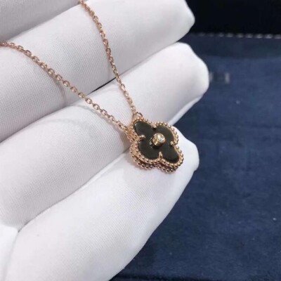 Van Cleef Arpels Vintage Alhambra Necklace Grey Mop And Diamond