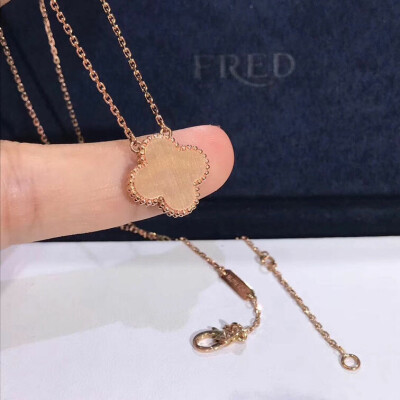 Vca 18k Rose Gold Vintage Alhambra Diamond White Mother Of Pearl Pendant Necklace