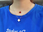 Vca 18k Rose Gold Vintage Alhambra Diamond White Mother Of Pearl Pendant Necklace