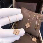 Vca Vintage Alhambra Pendant Solid 18k Pink Gold And Real Diamond