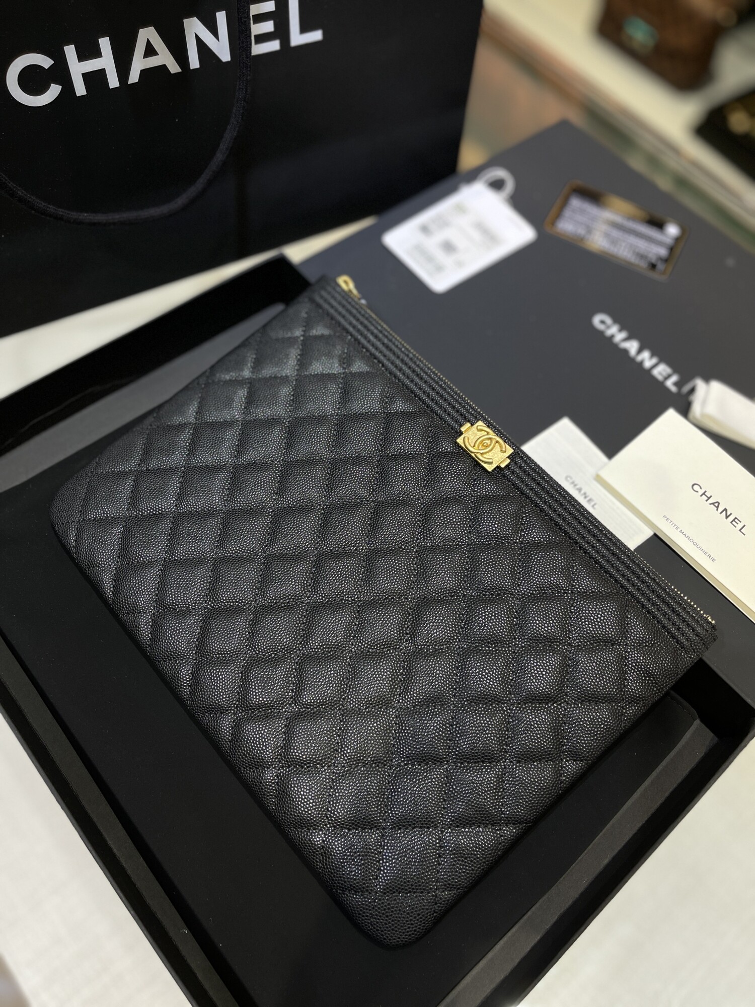 Chanel Clutch Caviar Yellow Tag 27